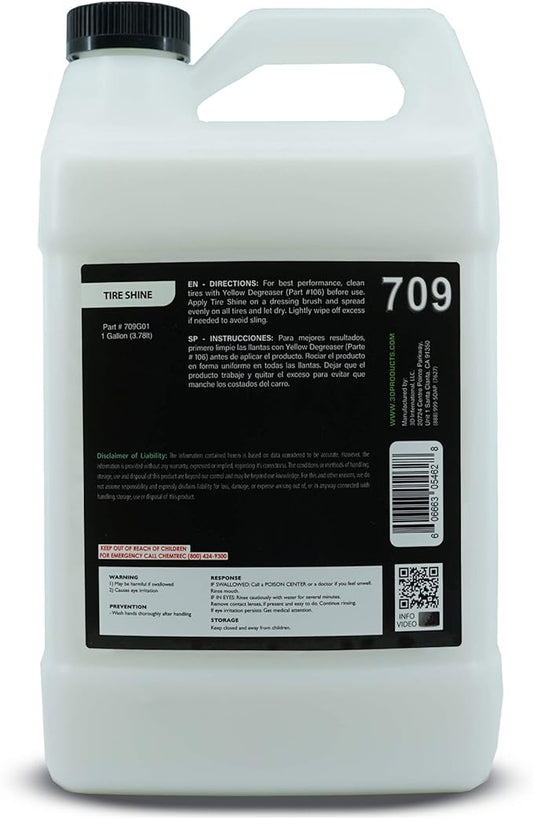 3D Tire Shine Gel – Water-Based, High Gloss Tire Dressing | Non-Greasy, Long Lasting Finish for Rubber, Trim & Vinyl | Easy Gel Application | Car Detailing |1 Gallon