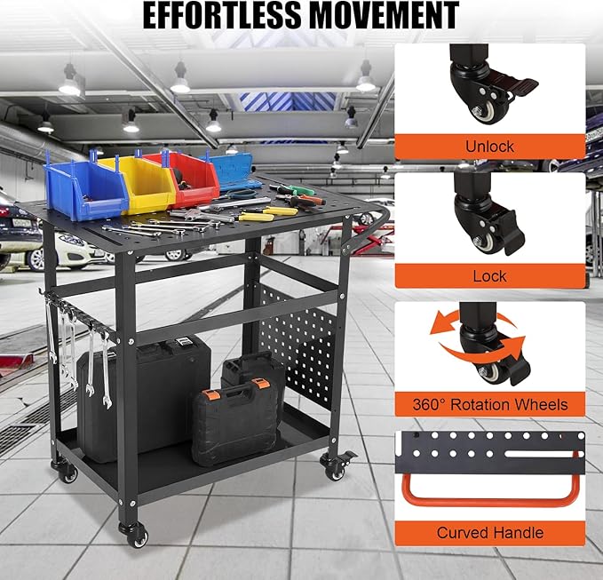 36x24 Steel Welding Table,1200 Lb Portable Welding Fixture Table for Shop,Rolling Welding Table with 5/8" Holes for Shop Garage