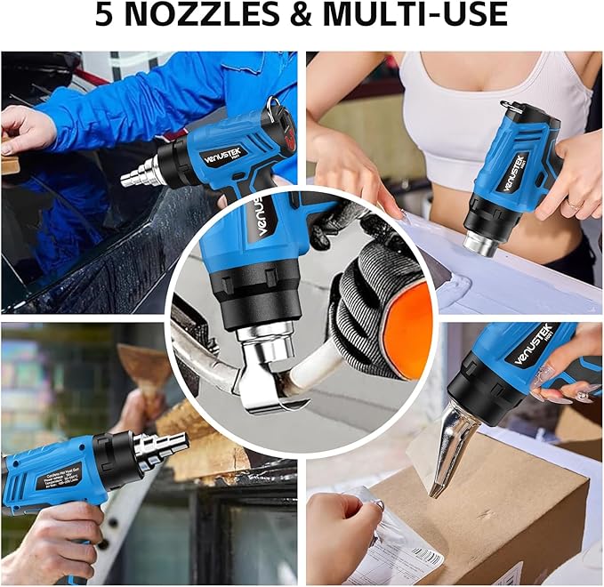 20V Cordless Heat Gun with 2 x 4.0Ah Batteries (122℉–1022℉) Fast-Heating Hot Air Gun Kit with Screen Display Variable Temperature Wind Speed, Portable Heat Gun for Shrink Tubing Vinyl Wrap
