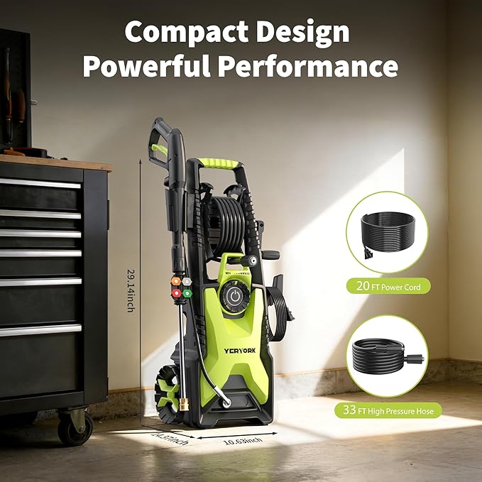 5000 Max Adjustable PSI Pressure Washer,2.5 Max GPM Power Washer with 33 FT Retractable Hose Reel, Stainless Steel Lance, 500ml Foam Cannon, 4-Nozzle Set, Washer for Cars, Fences, Patios