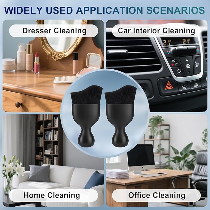 2 PCS Car Interior Detailing Brush, Auto Car Dusting Brushes, Soft Bristles Duster Removal Cleaning Tool for Dashboard Interior, Exterior, Skylight, Leather, Dust Brush, Black