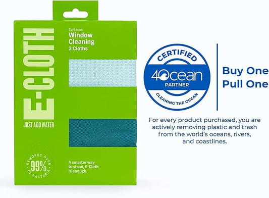 E-Cloth Microfiber Cleaning Cloth Glass Kit - Microfiber Towel Window Cleaning Kit - Microfiber Towels for Cars, Windows, Mirrors, & More - Winter Green