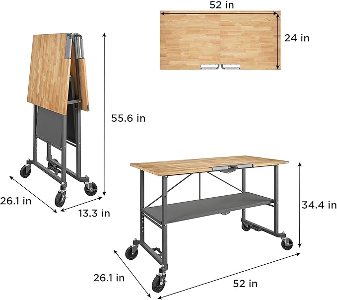COSCO SmartFold Butcher Block Portable Workbench/Folding Utility Table (Gray Steel Frame)