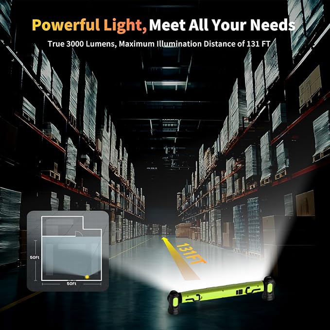 2Pack MechaniLite Under Hood Work Light Bar, 3000LM LED Magnetic Light Bar with Hooks, 5200mAh Cordless Rechargeable Hood Light for Mechanic/Car Repairing/Garage-Green