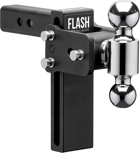 FASTWAY Flash Force Adjustable Steel Ball Mount, Dual Hitch Balls, Quick Height Adjustment, Stowable, for 2" and 2-1/2" Receiver, Heavy Duty (67-00-7570, 7" Drop, 7-1/2 Rise, 2" Receiver)