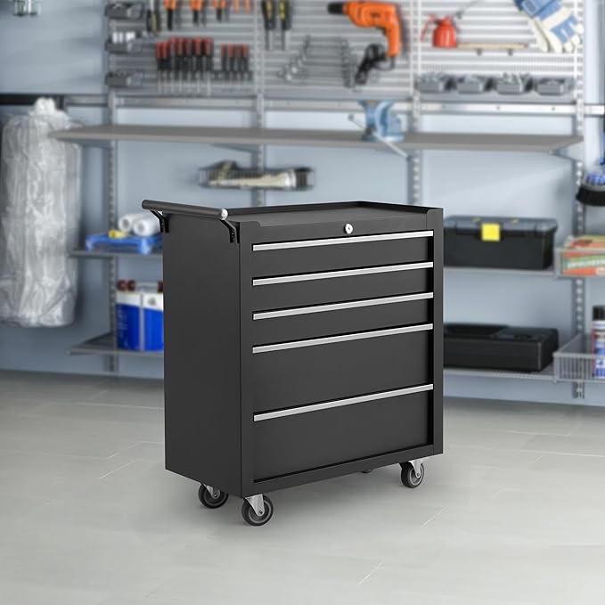 Professional Workstation Version 24" 5-Drawer Rolling Tool Chest - Lockable Storage Cabinet with Wheels for Workshop & Garage Organization