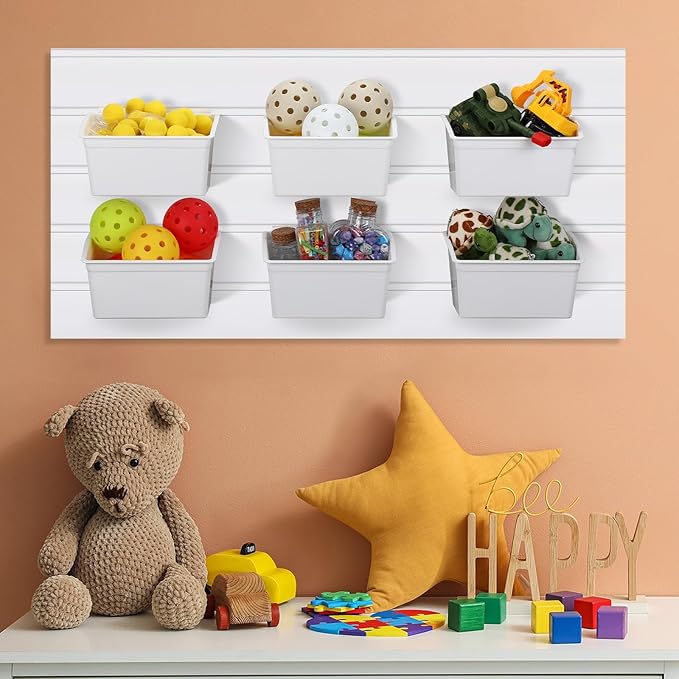 Unittype 12 Pcs Storage Bin Plastic Slatwall Bins for Slatwall Organizer Containers Garage Accessories(White)