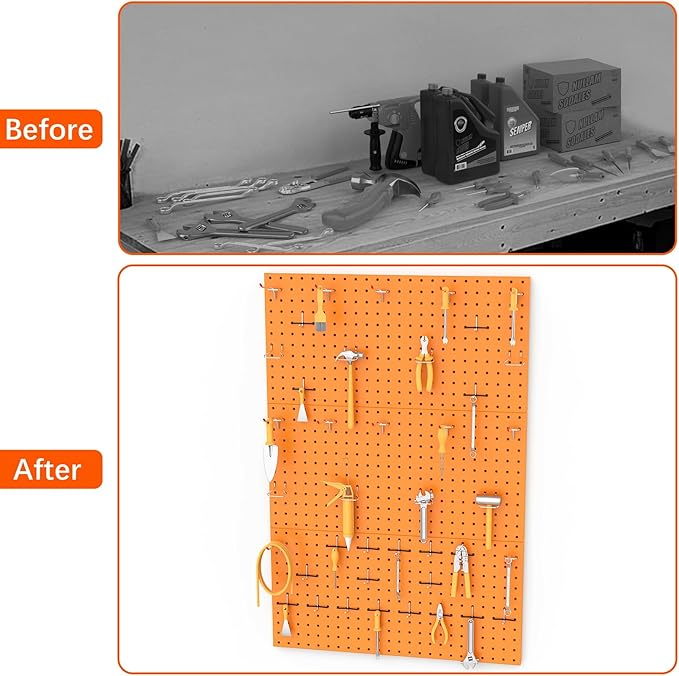 TORACK 3 PCS Metal Pegboard Panels(12x24 inch) for Wall Garage Tools Storage Pegboard for Workbench, Modular Peg Board Tool Organizer Board Kit(Pack of 3, Orange)