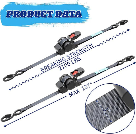 ANLULOAD Retractable Ratchet Strap(1 in x 11.48 ft),Retractable Tie Down Strap for Motorcycles, Boats,Atvs,Utvs.W.L.L:700 Lbs/B.S:2,100 Lbs-4Packs