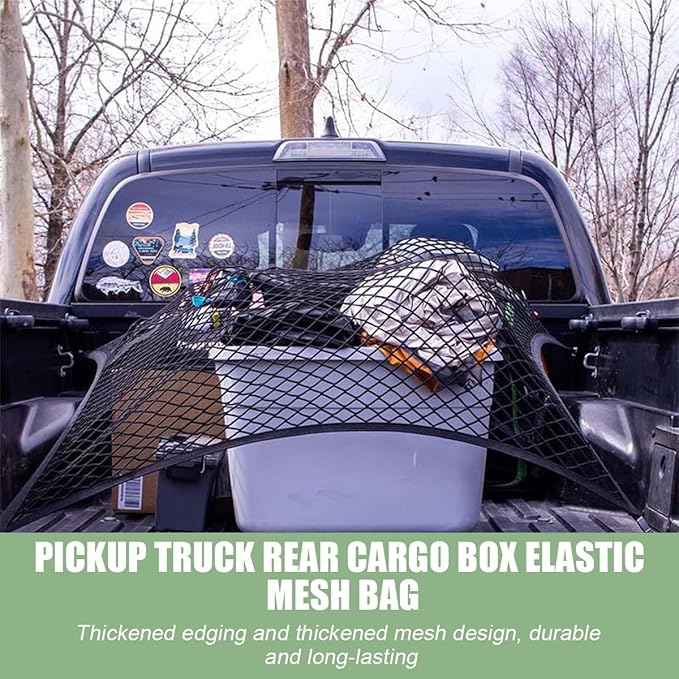 Zpana Cargo Net for Pickup Truck Bed, High Elastic Vehicle Netting with 6 Metal Carabiner Hooks, Stretchable Automotive Mesh Storage Organizer Accessories, Universal for SUV, Sedan, Truck