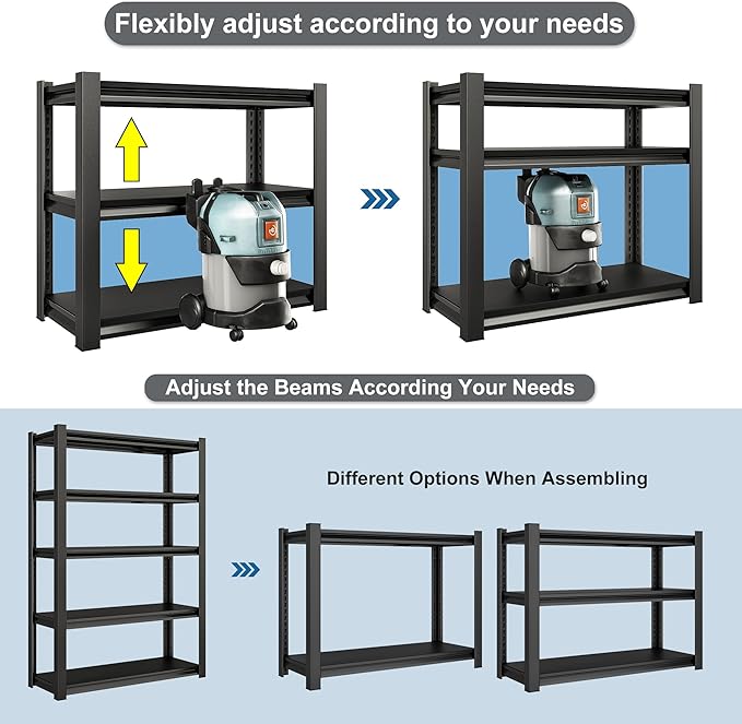 78" H Garage Shelving Heavy Duty,2800LBS Loads Adjustable Garage Storage Shelves,5-Tier Metal Storage Racks and Shelving Units, Utility Rack Shelves,48”W x 18”D x 78”H,Black