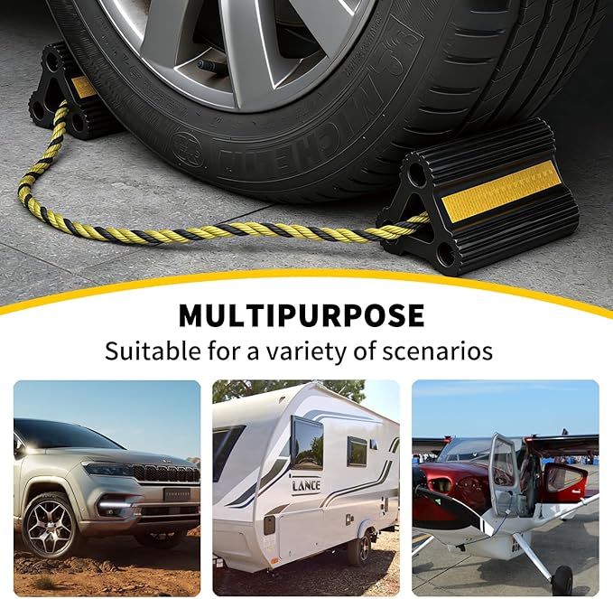 Rv Wheel Chocks for Trailers Camper Trucks and Small Aircraft Wheel Chock 2Pair4Pack Wheel Chocks Block with 3 Reflective Strips Versatile Heavy Duty Solid Rubber Wheel Immobilizers & Chocks