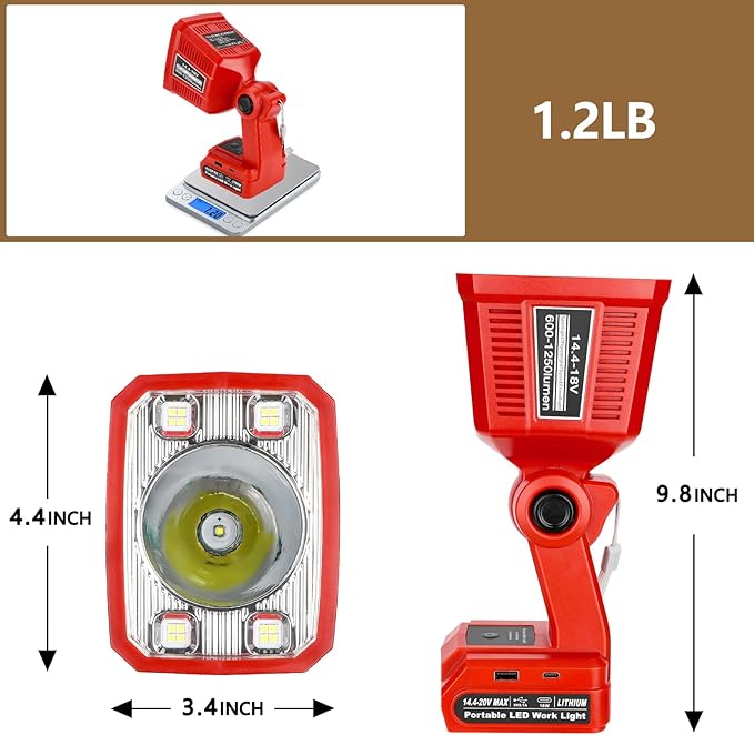 Taingwei LED Flashlight for Black and Decker 20v Battery, 18W LED Work Light,LED Battery Light, Flood Light for Camping, Car Repairing, Emergency and Job Site Lighting(Batteries Not Included)
