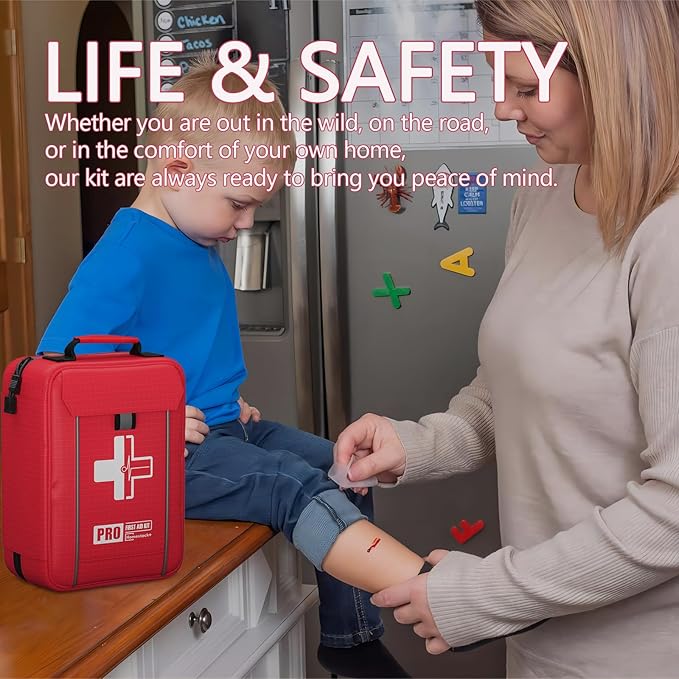 Upgrade - Comprehensive First Aid Kit with Labelled Compartments, Molle System Emergency Kits for Car,Home,Hiking, Backpacking, Camping, Traveling, and Cycling