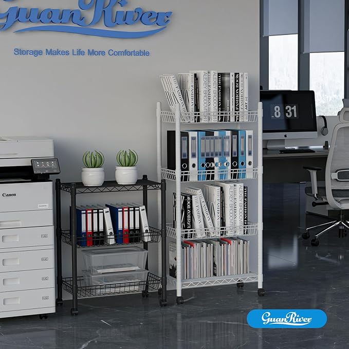 Guan River 4 Tier Wire Shelving Wire Basket Shelf Storage Cart Adjustable Metal Shelf 2 Bottoms for Choose(Castor or Leveling Feet) for Office,Kitchen,Bedroom,Silver(23.23" L x 13.11" W x 49.21" H)