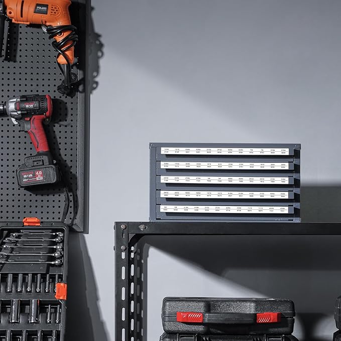 VEVOR Drill Bit Dispenser Cabinet, Five-Drawer Drill Bit Dispenser, 1/2" Reduced Shank Drill Bit Organizer Cabinet, Drill Dispenser Organizer Cabinet for Sizes 33/64" to 63/64" in 1/64" Increments