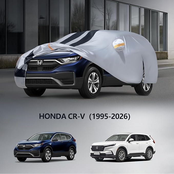 Multi-Layer Car Cover Custom Fit for Honda CR-V(1995-2026), 100% Waterproof All Weather for Automobiles, Gift with Towel, Heavy Duty Car Covers for Rain Sun UV Protection with Door Zipper