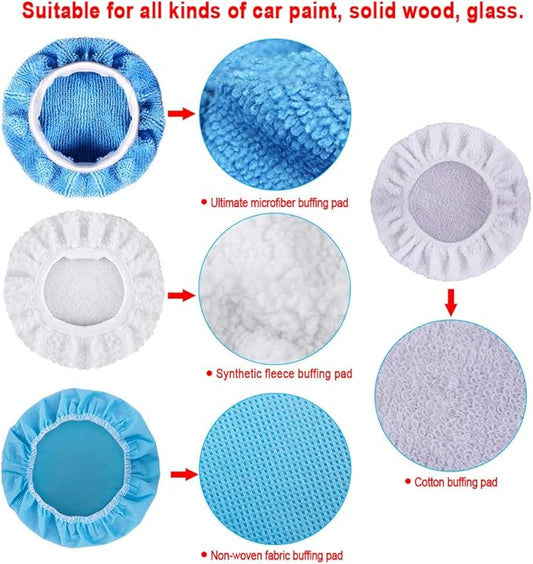 SIQUK 24 Packs Car Polisher Pad Bonnets 5 to 6 Inch Polishing Bonnet with 12 Packs Microfiber Bonnets 4 Packs Waxing Bonnet 6 Packs Non-Woven Buffing Bonnet and 2 Packs Cotton Bonnet