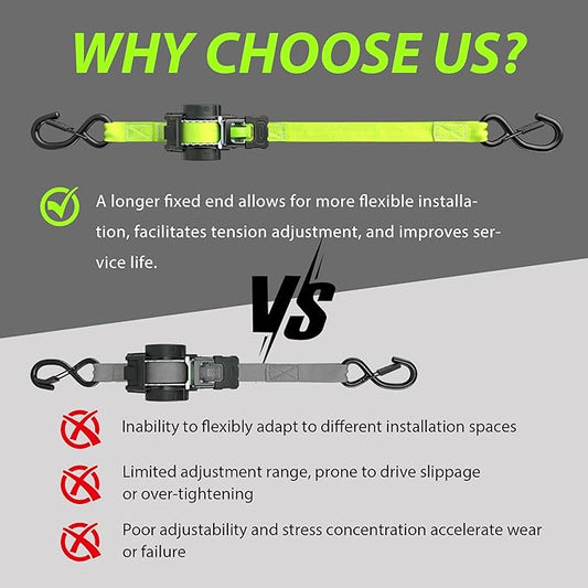 Retractable Ratchet Straps (2-Pack) - Heavy Duty Auto Slow Retraction Tie Down Straps - 1 Inch x 13 Feet (1,800lb Break Strength) for Truck, Cargo Trailer, Motorcycle, ATV, UTV - Green