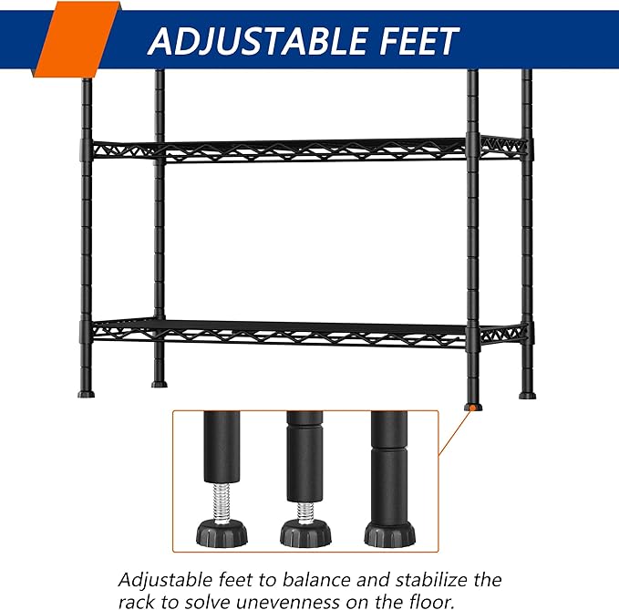 4-Shelf Adjustable Heavy Duty Storage Shelving Unit, Metal Organizer Wire Rack for Laundry Bathroom Kitchen Pantry Closet, Black