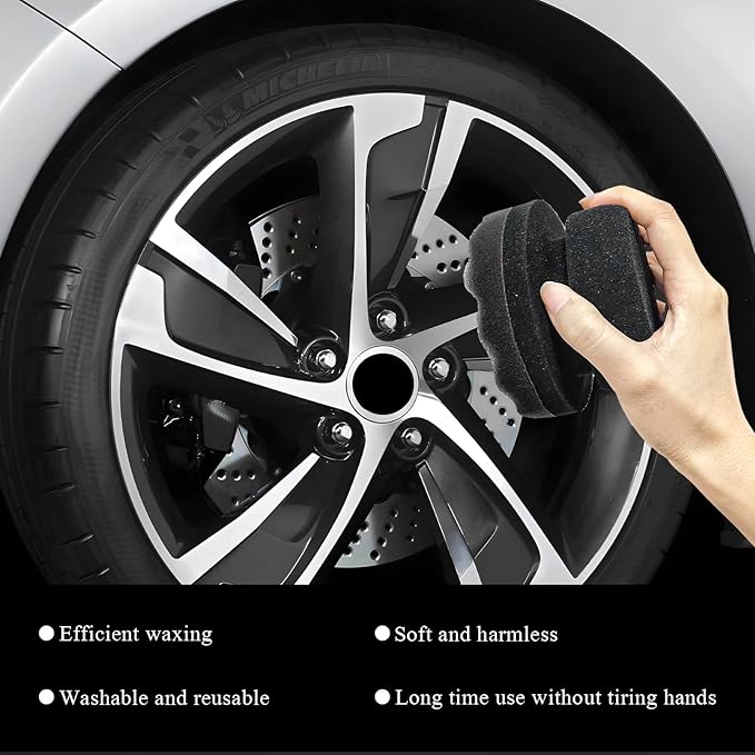 KVAEY 3 PCS Tire Dressing Applicator Pads, Reusable Hex Grip Tire Shine Applicator Polishing Sponge Pads, Wheel Tire Shine Detailing Foam for Most Vehicles, Car Accessories (Black, 4.33")
