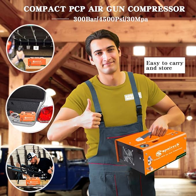 PCP Air Compressor,Auto-shutoff 4500Psi/30Mpa Oil/Water-Free Set-pressure Air Gun and Paintball Tank Pump with Water/Oil Separator,Built-in Power Adapter(110V AC or 12V Car Battery)