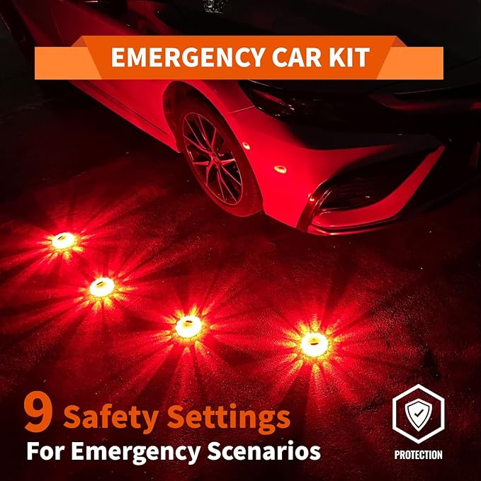 4-Pack-Parts LED Road Flare Car Emergency Kit,Magnetic Base & Hook Road Flares Safety Light With 9 Flashing Modes,Roadside Flares Emergency Lights For Vehicles (4 Pack Parts)