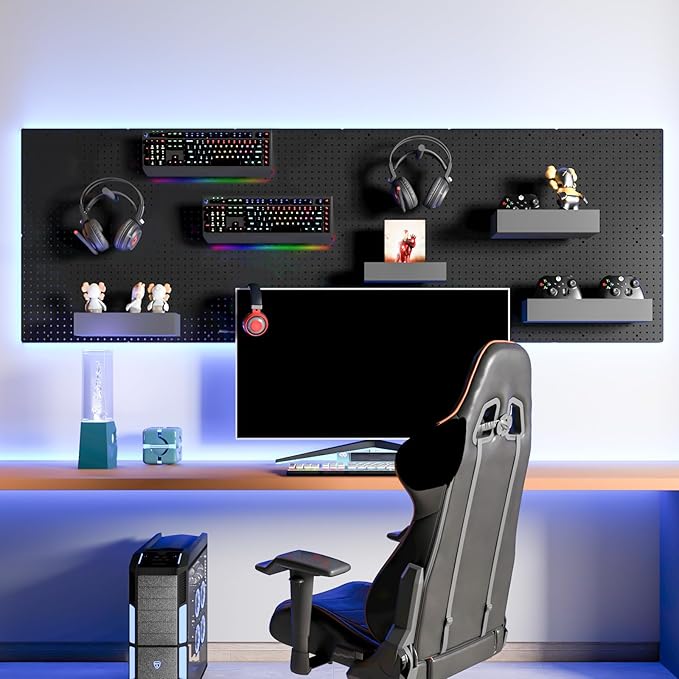 FZK Peg Board,Pegboard 32"*32",Peg Board Wall Organizer with Strong Ribs Back Holds up for 200Ib, 4pcs Black Pegboard for Garage Tool Storage Craft Room Kitchen Workbench Office