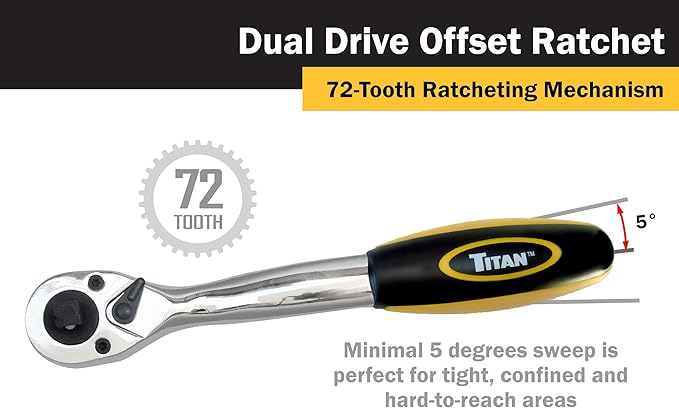 Titan 12053 3/8-Inch and 1/2-Inch Dual Drive x 8-Inch 72-Tooth Dual Head Offset Ratchet