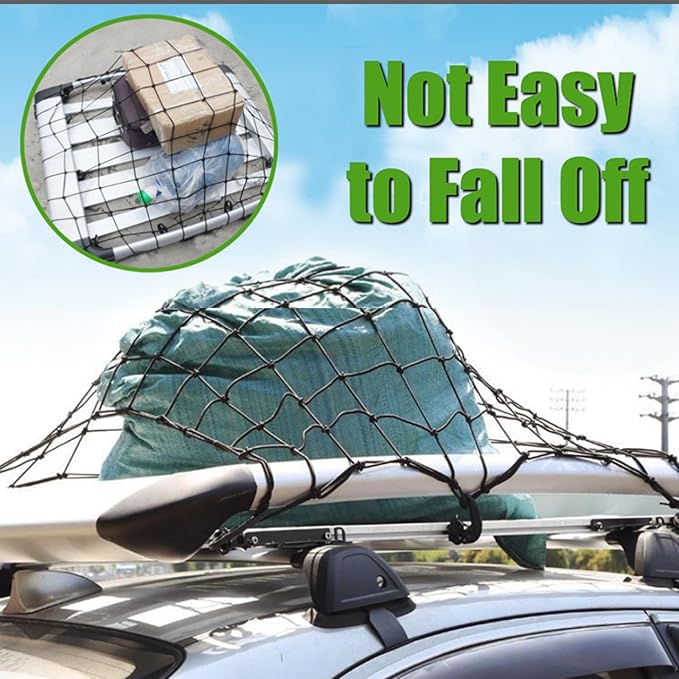 WSSROGY 4' x 6' Cargo Net Stretches to 6' x 12', Heavy Duty Cargo Netting for Pickup Truck Bed, Roof Rack Net with Hooks Carabiners