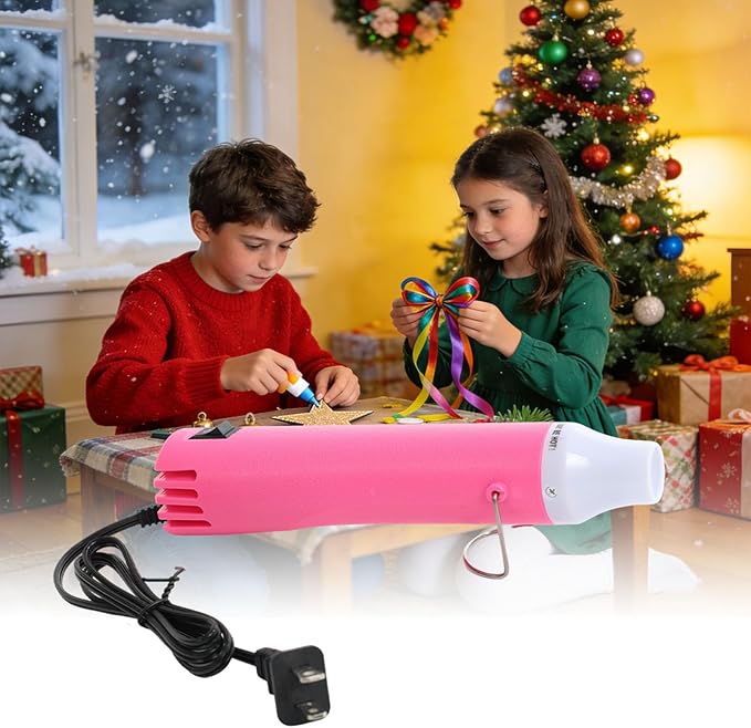 Heat Gun for Crafting, 110V 300W Handed Hot Air Gun, 3.28FT Ultra-Long Cable Portable Heat Gun with Stand and Power Cord for Shrinking Wrapping PVC, DIY Embossing and Drying Paint (Pink)