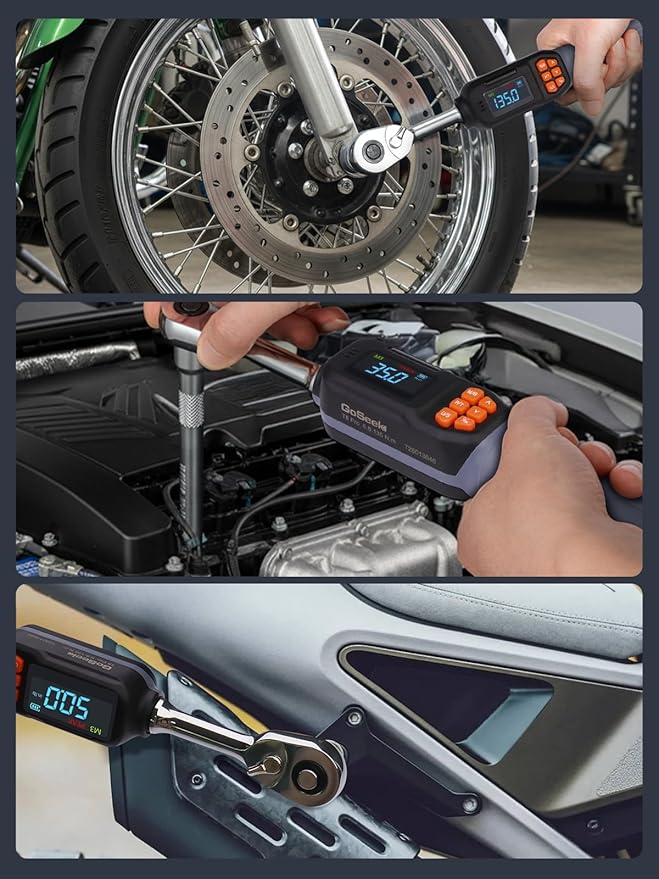 Goseek Digital Torque Wrench 3/8'' Drive, 5-99.6 Ft-lbs/6.8-135Nm, 90 Tooth Torque Wrench with Buzzer & LED Indicator, Electronic Torque Wrench Set for Bike Motorcycle Car Tire Auto Repair