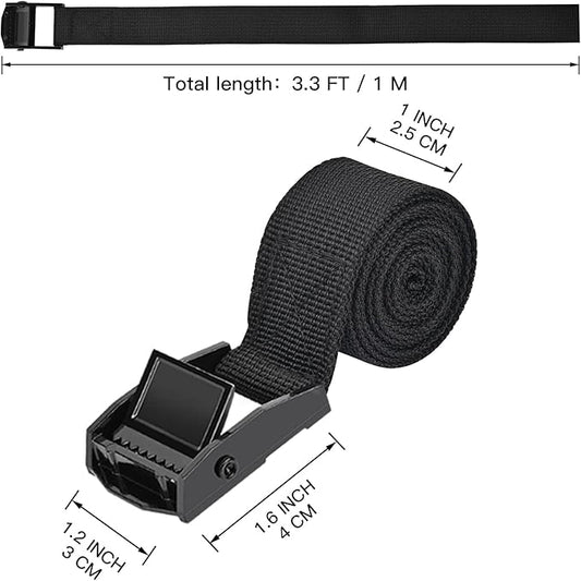 Kshineni Tie Down Straps 6 Pcs Lashing Ratchet Strap 1" x 3.3' Adjustable Heavy Duty Cam Buckle Cinch Straps for Cargo, Trucks, Luggage, Trailer, Motorcycle (Black)