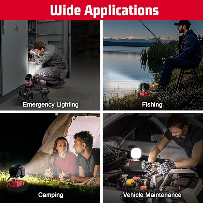 6000LM Work Light Compatible with Milwaukee 18V Battery, Portable 40W LED Light with Low Voltage Protection Adjustable 120° Flashlight Gift for Car Repairing, Workshop, Outdoor, Emergency