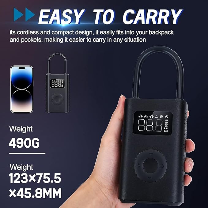 Xiaomi Portable Electric Air Compressor, 150 PSI Tire Inflator for Car, Scooter, Bike Tires and Balls - Cordless with Digital Pressure Detection