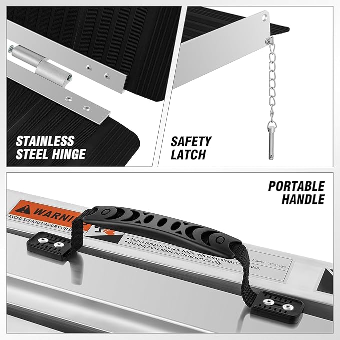DNA Motoring 5FT Portable Non-Slip Wheelchair ramp, 600lbs Capacity Aluminium Versatile Loading Ramp, Non-Skid Ramps Telescopic Ramps for Home, Steps, Stairs, TOOLS-00614