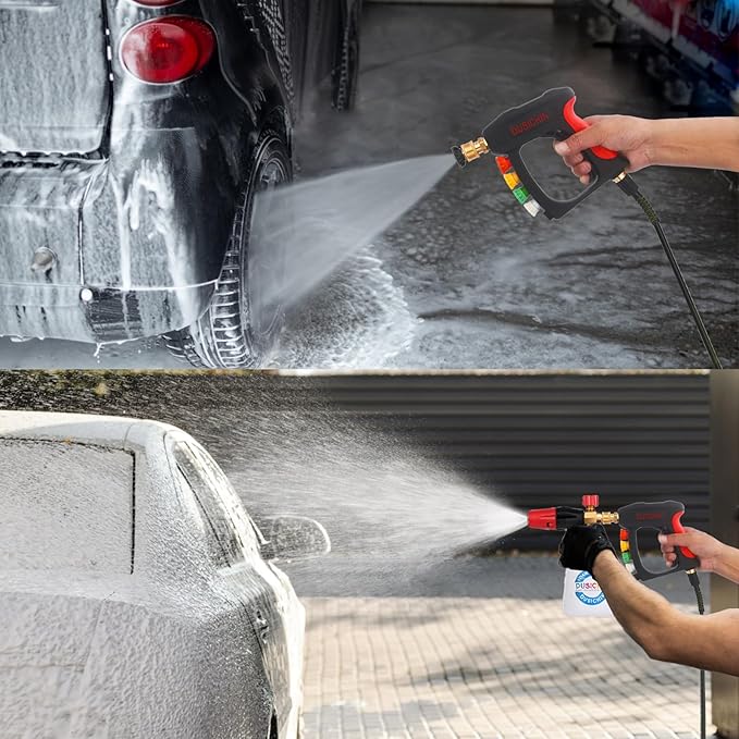 DUSICHIN Short Pressure Washer Wand High Spray Gun 5 Nozzle Holders 3000 PSI,Foam Cannon Attachment 1/4" Quick Connector Outlet,M22-14mm M22-15mm Fitting, Not fit for Garden Hose