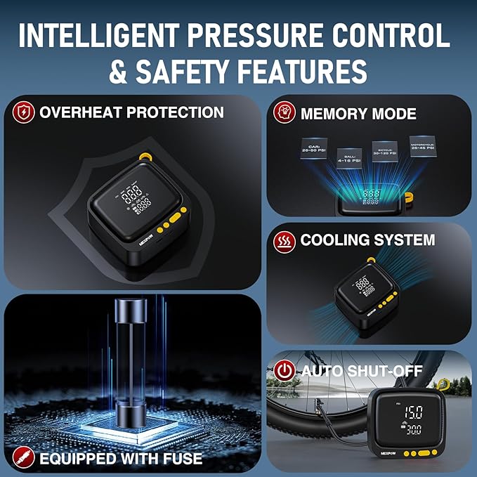 NEXPOW Tire Inflator Portable Air Compressor, 180 PSI Cordless Air Pump for Car Tires with Digital Pressure Gauge & Auto Shut-Off, Air Compressor Portable for Car, Motorcycle, Bicycle, Ball, Yellow