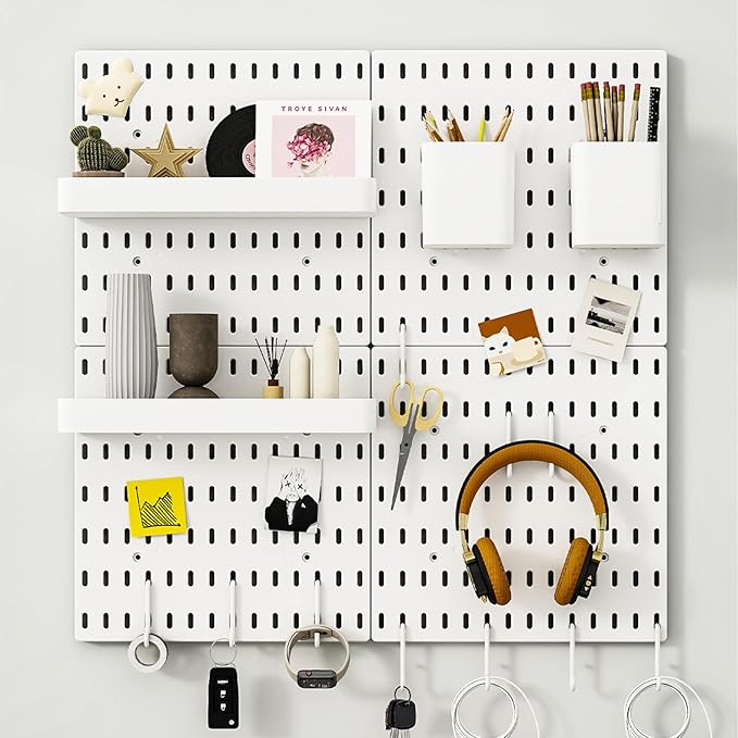 Nafenai Peg Board, Modular Hanging Peg Board Combination Kit with Accessories for Wall Organizer, Crafts Organization, Ornaments Display, Wall Peg Board (22 Inches x 22 Inches, White)