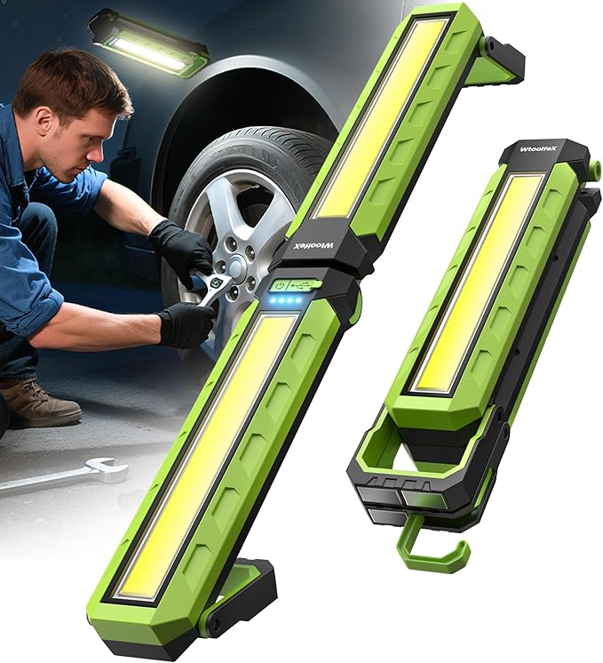 Work Light - 5200mAH Foldable Magnetic Under Hood Working Light with Hooks, Portable Magnetic Rechargeable Cordless 3300LM Job Site Lighting for Mechanic/Car Repairing/Garage