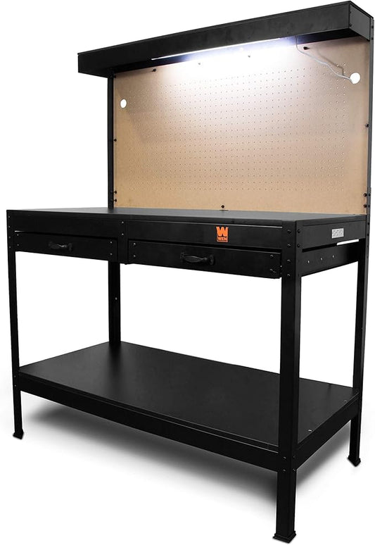 WEN 48-Inch Workbench with Pegboard Hook Kit and Overhead Light