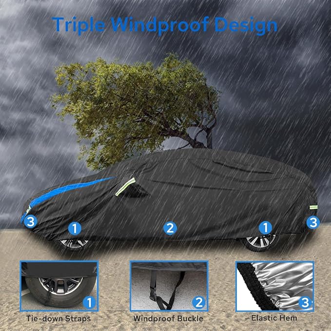 Avecrew Car Cover for Tesla Model 3 2017-2026, Custom Fit Full Exterior Cover with Charging Port and Breathable Ventilation Mesh, Waterproof All Weather Outdoor Rain Snow Sun Protection Cover