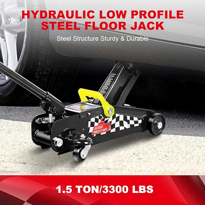 Jack Boss Floor Jack 1.5 Ton (3,000 LBs) Hydraulic Car Jack, Lifting Range from 5.1 Inch to 12.6 Inch, Fits Sedans Automotive Black