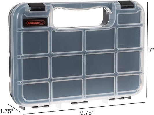 Hardware Organizer Box with Dividers - 14 Compartment Small Parts Organizer Portable Tool Box Organizer with Secure Latches - Plastic Screw Organizer Box for Nuts, Beads, Jewelry or Tackle by Stalwart