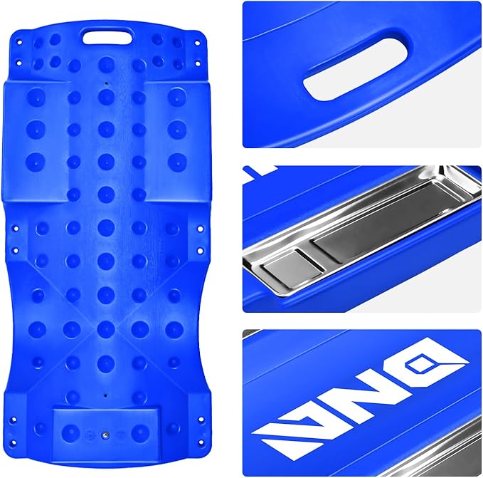 DNA Motoring 40 Inch Low Profile Plastic Rolling Garage Shop Floor Creeper with LED Light, Padded Headrest, Dual Tool Trays, Casters, Blue, TOOLS-00389-BL