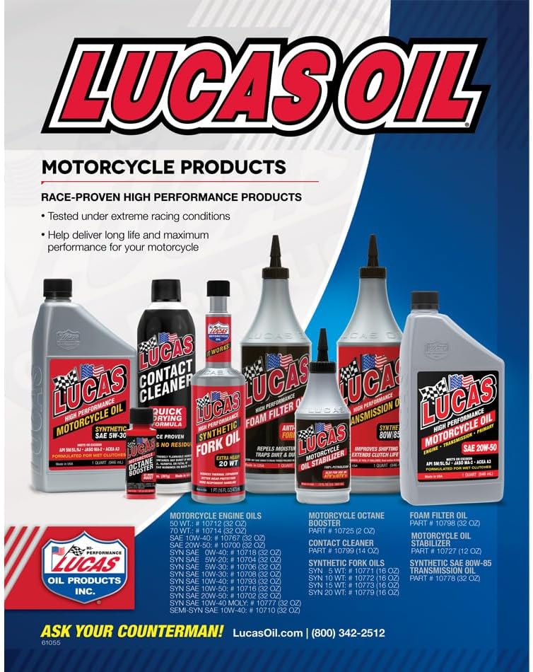 Lucas Oil 10767 High Performance Synthetic SAE 10W-40 Motorcycle Oil - 1 Quart (Pack of 2)