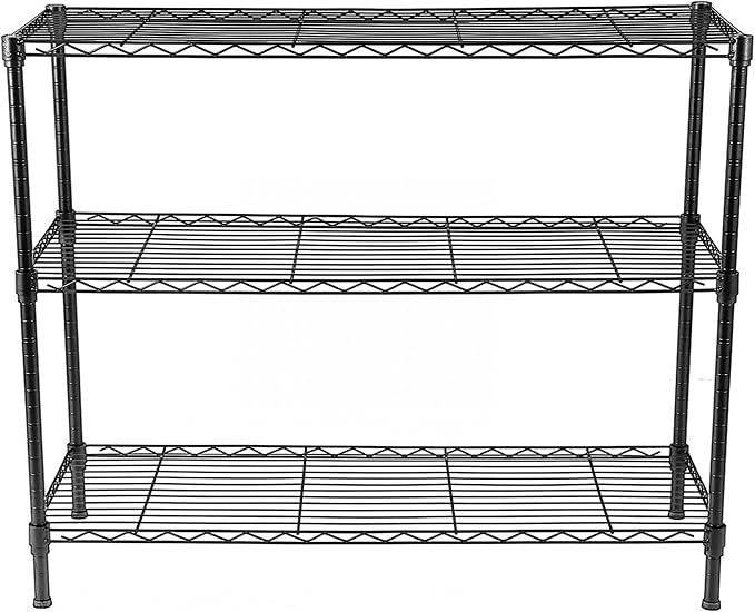 Standing Shelving Units, 36" W x 14" D x 32" H Metal Storage Shelves, Adjustable Carbon Steel Wire Shelving Rack Display Shelf for Garage Bathroom Kitchen Home Office (3-Tiers, Black)