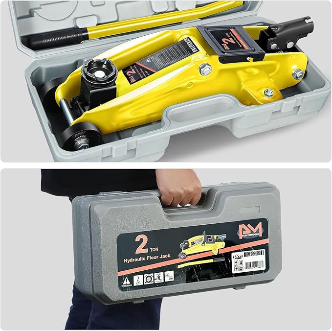 PM PERFORMOTOR Low Profile Hydraulic Trolley Service/Floor Jack, 2 Ton (4000 lbs) Capacity, Lifting Range 5.1"-13", Yellow,PM-TOL-FJ20-YL
