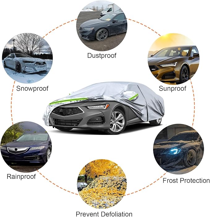 Waterproof Car Covers Replace for 2015-2024 Acura TLX, 6 Layers Silver All Weather Car Cover with Zipper Door & Windproof Bands for Snow Rain Dust Hail Protection