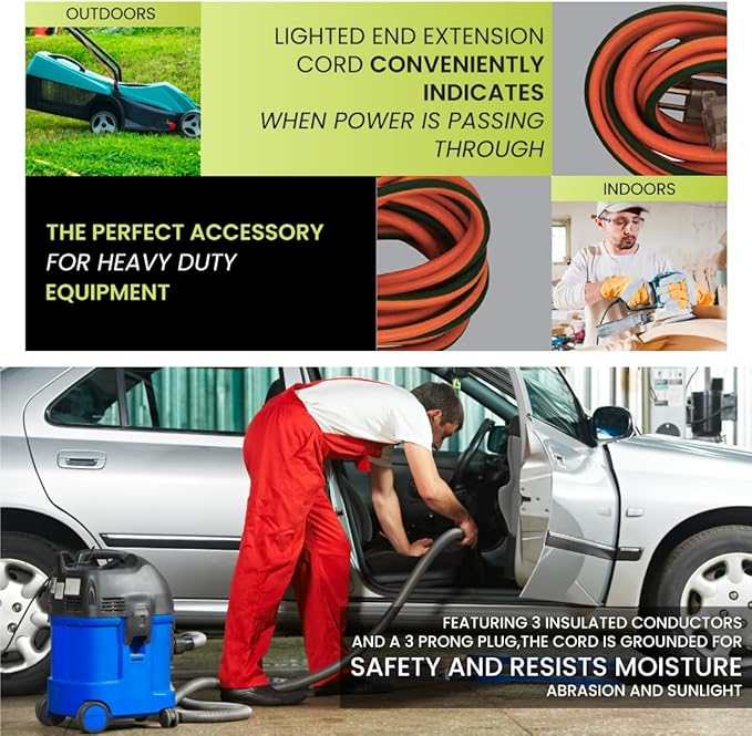 Go Green Power Inc. 14/3 100ft Lighted Outdoor Extension Cord - Durable, Heavy Duty - Perfect for Outdoor Tools & Equipment - GG-13800